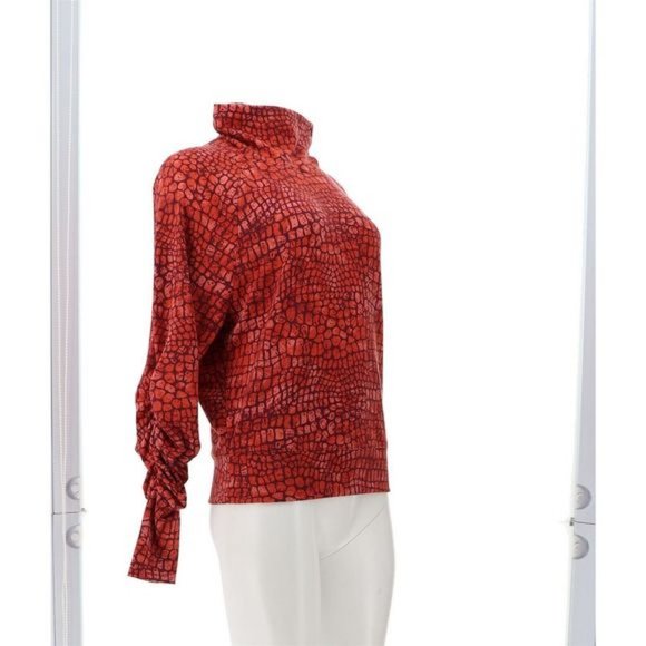 NWT G BY GIULIANA MOCK NECK RUCHED SLEEVE TOP BURNTRUST REPTILE XS - Picture 8 of 10